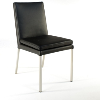 SIX Stuhl SIX Esszimmerstuhl Stella Echtleder Schwarz Edelstahl GastroQualität