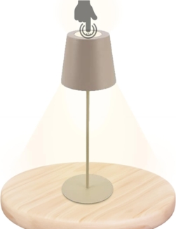 TRANGO LED Tischleuchte, Beige LED Tischlampe 2017-03C kabellos & Touch stufenlos dimmbar 3 Watt 2700K warmweiß IP44 Spritzwassergeschützt Tischleuchte Akku Aufladbar, für Schlafzimmer Garten Restaurant Bar Terrasse Camping