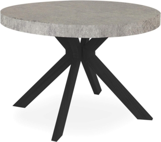 Menzzo Myriade Ausziehtisch, Holz, Metall, Grauer Beton, Durchmesser 110 cm x H 75 cm, L 110 x T 160 – 210 – 260 x H 75 cm