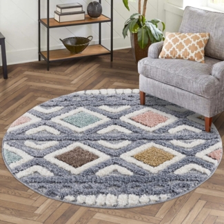 Carpet City Hochflor-Teppich Focus 3382, rund, Höhe: 20 mm, Boho-Teppich, Hochtief-Muster/ 3D-Effekt, für Wohnzimmer, Schlafzimmer