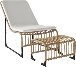 Outsunny Sitzgruppe mit Kissen, Bänder, (UV-beständig Gartensessel, 2-tlg, für Garten, Balkon, Terrasse Naturholz), für Garten, Balkon, Terrasse Naturholz