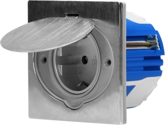 Boden Einbausteckdose, IP44, Edelstahl, 3680W, incl. Gerätedose Winddicht