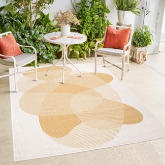 payé In- & Outdoor-Teppich - Ockergelb Creme - 120x170 cm - Wendeteppich - Abstraktes Muster - Wetterbeständig für Balkon Terrasse - Indoor Teppiche Wohnzimmer Küche