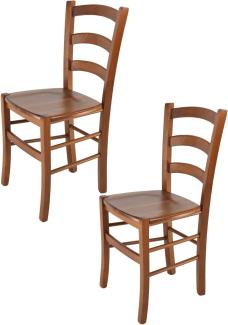 Tommychairs - 2er Set Stühle Venice für Küche und Esszimmer, robuste Struktur aus lackiertem Buchenholz im Farbton helles Nussbraun und Sitzfläche aus Holz