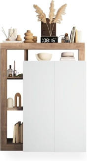 Robas Lund Hamburg Schuhschrank, Modern, Flur, 108 x 138 x 35 cm, Weiß Hochglanz/Eiche Cadiz, Holzwerkstoff, 2 Türen, 4 Einlegeböden, 15 Paar Schuhe