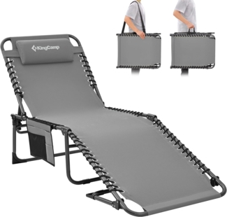 KingCamp Campingliege Sonnenliege Gartenliege klappbar 5-Stufig Verstellbarer Rückenlehne Liege Gartenstuhl Strandliege Camping Klappbett mit Kopfkissen für Garten Urlaub Outdoor Strand Pool