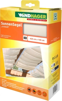 Windhager Sonnensegel für Seilspanntechnik, Wintergarten und Terrassen Beschattung, Seilspannmarkise, 420x140 cm, Uni Weiß, 10872