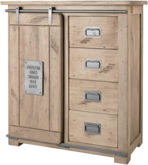 Massivmoebel24 Kommode (Massivholz), Mango 90 x 45 x 100 whitewash lackiert RAILWAY #303