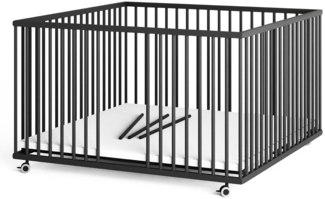 Sämann Laufstall Baby mit 3 Schlupfsprossen | TÜV geprüft | stufenlos höhenverstellbar | Laufgitter Premium | Babybett aus Holz | Krabbelgitter (schwarz, 120x120 cm)