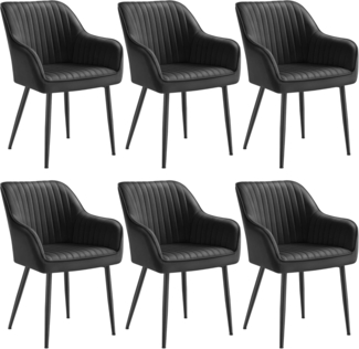 Songmics Esszimmerstuhl mit Armlehnen, 6er Set, Samt, 62,5 x 60 x 85 cm, Tintenschwarz