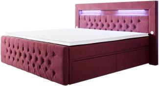 Boxspringbett Sunshine mit indirekter Beleuchtung, USB und Stauraum 160x200 Rot H3