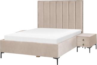 Schlafzimmer Set SEZANNE 140 x 200 cm Samtstoff Taupe