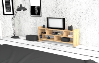 Hanah Home Scandinavian TV Stand, Walnut, 117.5 x 55 x 28 cm | 100% Melamine Coated Particle Board, 18 mm Thick | Stylish Design with Numerous Shelves & Extra Storage