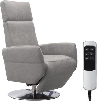 Cavadore TV-Sessel Cobra / Fernsehsessel mit 2 E-Motoren und Akku / Relaxfunktion, Liegefunktion / Ergonomie L / 71 x 112 x 82 / Lederoptik Hellgrau