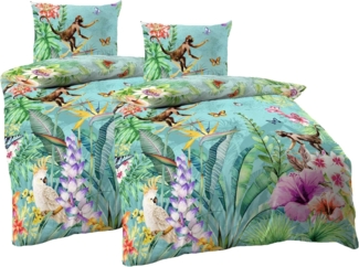 JACK Bettwäsche JACK by Kaeppel Mako Satin 4tlg. Digitaldruck Bettwäsche Äffchen Bunt, Mako-Satin, 4 teilig, Partnerbettwäsche, freundliches Urwaldmotiv