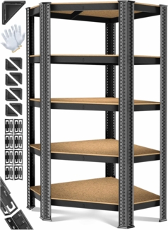 MASKO® Eckregal Lagerregal Schwerlastregal, Kellerregal, 180x75x40cm , bis 875 kg, 5 verstellbare Ablagen, MDF-Platten Regal aus Metall, Steckregal, Werkstattregal, Keller, Garage Schwarz