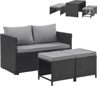 SVITA Gartenlounge-Set ATHINA, (Lounge-Set, Polyrattan), Platzsparend, Tisch und Sofa in einem, Schwarz