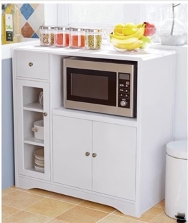 HOMCOM Mikrowellenschrank, Küchenschrank mit 2 Schränken und Schublade, Kommode für Esszimmer, Kippschutz, Weiß, 90 x 40 x 82 cm
