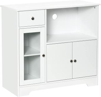 HOMCOM Mikrowellenschrank, Küchenschrank mit 2 Schränken und Schublade, Kommode für Esszimmer, Kippschutz, Weiß, 90 x 40 x 82 cm