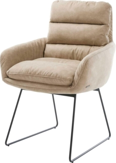 Esszimmerstuhl Abelia-Flex mit Armlehnen Mikrofaser Beige Vintage Kufengestell Schwarz