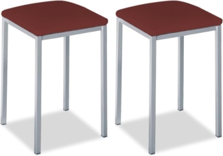 ASTIMESA - Gepolsterter Küchenhocker - Solide und Feste Struktur - Gestell Farbe Aluminium und Sitzfläche aus Kunstleder - Sitzfarbe: Bordeauxrot Lieferumfang: 2 Stück, Maße: 35 x 35 x 45 cm
