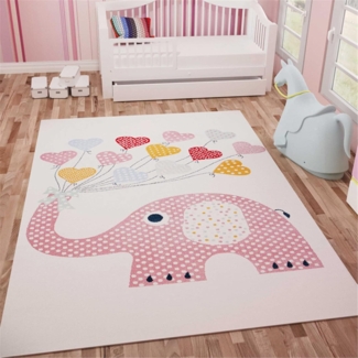 Teppiche Kinderzimmer Babymatte Groß Kinderteppiche Flauschige Schutzmatten Waschbare Matten Kindermatte fürs Babyzimmer Kleinkinderzimmer (Rosa Elefantenbaby,80 * 160cm)