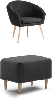 Traumnacht Relaxsessel, Cocktailsessel Theo, bequemer Polstersessel mit Armlehnen, produziert nach deutschem Qualitätsstandard, anthrazit+ passender Fußhocker anthrazit