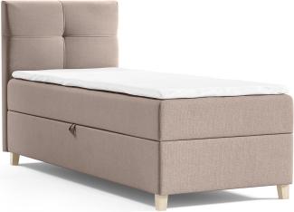 Boxspringbett Candy Mini mit Bettkasten und Topper - Einzelbett mit Bonell-Matratze und Topper, Bett mit Holzfüße, Jugendbett, Kinderbett (Beige (Soro 23), 90 x 200 cm)