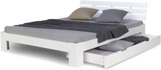 Doppelbett mit Bettkasten 140x200 cm Lattenrost Bett Weiß Holzbett Bettgestell Futonbett