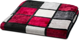 Gözze - Weiche Kuscheldecke, Cashmere Feeling, Hohes Stoffgewicht 500 g/m², Antigua, 150x200 cm - Rot/Bordeaux/Schwarz/Weiß