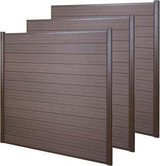 WPC-Sichtschutz Sarthe, Windschutz Zaun, Alu-Pfosten ~ 3er Set, 5,6m braun