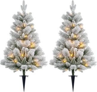 HOMCOM Künstlicher Weihnachtsbaum 2er-Set, 90 cm, mit 151 Zweigen, LED-Lichten, faltbar Standfuß, Tanne, für Weihnachtsfest, Outdoor, grün+weiß