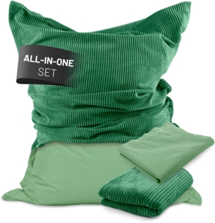 Lumaland Sitzsack Classic XXL All-in-One Set | Riesen Sitzsack XXL mit Cord & Outdoor Bezug für drinnen & draußen | Sofa Sessel mit im Innensack sicher verpackter EPS-Füllung – Hüllen Easy wechselbar