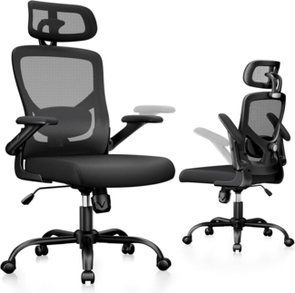 Marsail Bürostuhl Ergonomisch Schreibtischstuhl hat Verstellbarer Lordosenstütze Kopfstütze und Armlehne Höhenverstellung und Wippfunktion