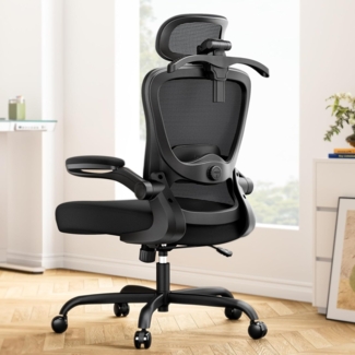 Marsail Bürostuhl Ergonomisch Schreibtischstuhl hat Verstellbarer Lordosenstütze Kopfstütze und Armlehne Höhenverstellung und Wippfunktion