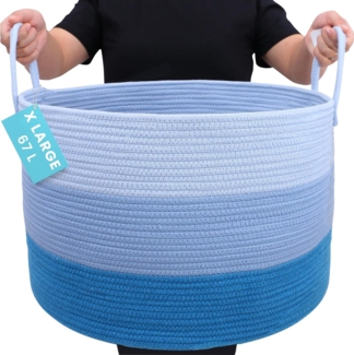 OrganiHaus Korb Aufbewahrung | Wäschekorb Geflochten | Korb Decken | Wäschekorb Groß | Spielzeugkorb | Korb Groß | Korb Kinderzimmer | Spielzeug Korb | Aufbewahrungskorb Groß 50x33 - Blau