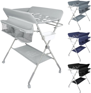 OHMG Baby Wickelkombi Klappbare Wickelkommode,Wickeltisch mit Rollen,Mobiler Wickeltisch mit Wickelauflage,Sicherheitsgurt und Ablagefächern,Wasserdicht und Höhenverstellbar,Stabil