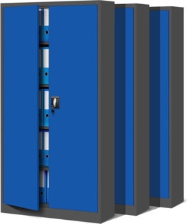Jan Nowak 3er Set Aktenschrank C001 Metallschrank Stahlschrank Werkzeugschrank Büroschrank Lagerschrank Universalschrank Pulverbeschichtung Flügeltüren 185 x 90 x 40 cm (anthrazit/blau)