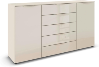 rauch Schubkastenkommode Kommode Türkommode Sideboard Kombikommode FLIPP mit Glasfront (Breite 160/180 cm mit 4 Einlegeböden), 2-trg mit 5 Schubladen und Soft-Close, 2 Breiten MADE IN GERMANY