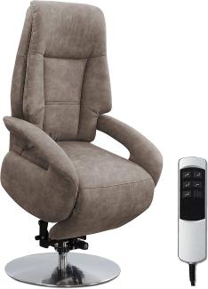 Cavadore TV-Sessel Edinburgh / Fernsehsessel mit Aufstehhilfe & elektrisch verstellbarer Relaxfunktion / 2 E-Motoren / 74 x 114 x 77 / Lederoptik: Taupe