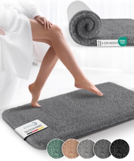 Beautissu Badematte rutschfest BeauMare FL Hochflor Teppich Anthrazit, 80cm, 50cm