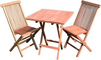 Teakholz Balkon-Set 3tlg. mit Tisch 60x60cm + 2 x Gartenstuhl Plantagenzucht