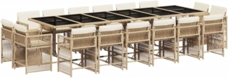 vidaXL 17-tlg. Garten-Essgruppe mit Kissen Beige Poly Rattan 3211786