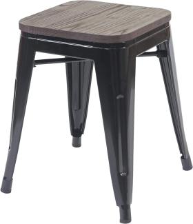 Hocker HWC-A73 inkl. Holz-Sitzfläche, Metallhocker Sitzhocker, Metall Industriedesign stapelbar ~ schwarz