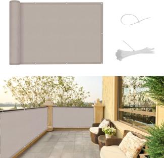 SUNNY GUARD Balkon Sichtschutz 80x500cm Balkonabdeckung PES UV-Schutz Balkonverkleidung wetterfester,mit Kabelbinder,Taupe