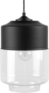 'Jurua' Hängeleuchte Schwarz Metall und Glas Glühbirnen-Optik mit Schirm in Zylinderform für Wohnzimmer Esszimmer Industrie Look