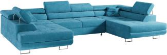 Ecksofa, Wohnzimmer U Couch, Polstersofa mit Bettkasten - GUSTAW-U - Hellblau Velours