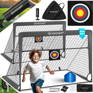 KESSER® Fußballtor Kinder Pop-Up 2er Set | Fußball-Tore Faltbar mit Glasfaserstangen & hochwertigen Tornetzen für Indoor, Outdoor & Garten | Mit Transporttasche 6x Hütchen Ballpumpe Zielscheibe Anthrazit