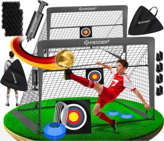 KESSER Pop-Up Fußballtor, 2er Set, mit Transporttasche, 6x Hütchen, Ballpumpe & Zielscheibe, Glasfaserstangen, 120x90 cm, Anthrazit