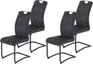 Hela Tische, 4er Set Esszimmerstuhl Riga, Bezug Materialmix Anthrazit, Lehne mit Griff, ergonomisch, 120kg belastbar